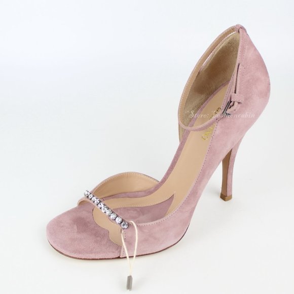 NEW VALENTINO GARAVANI d'Orsay Heeled Rhinestone Suede Sandal - Picture 3 of 14